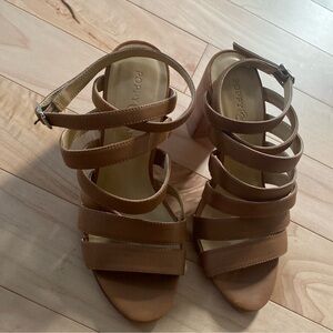 Poppy Barley Tan Strappy Leather Block Heel Sandals